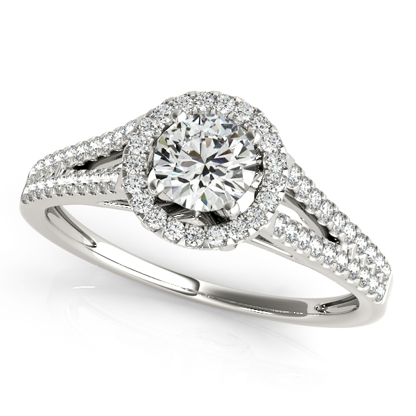 Heart Engagement  Ring  with Round Diamond Halo Side Stones