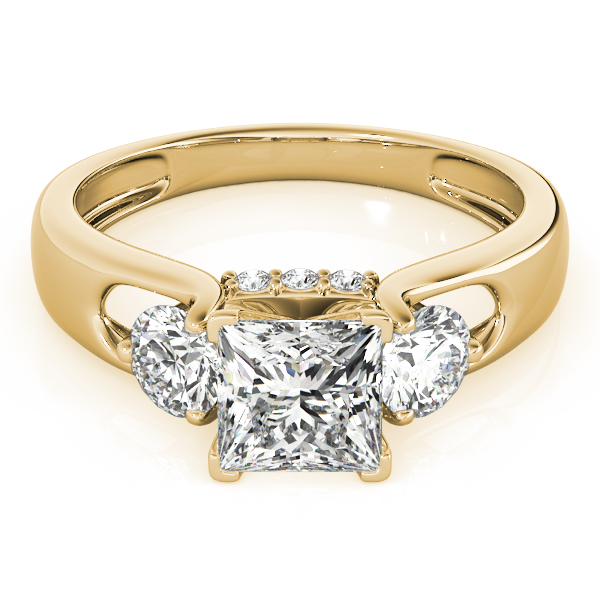 Princess Cut Three Stone Engagement  Ring  Round Cut Accents
