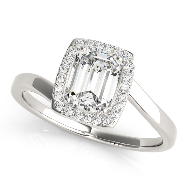 White Gold Engagement Ring Emerald Cut with Emerald Cut Diamond Bypass