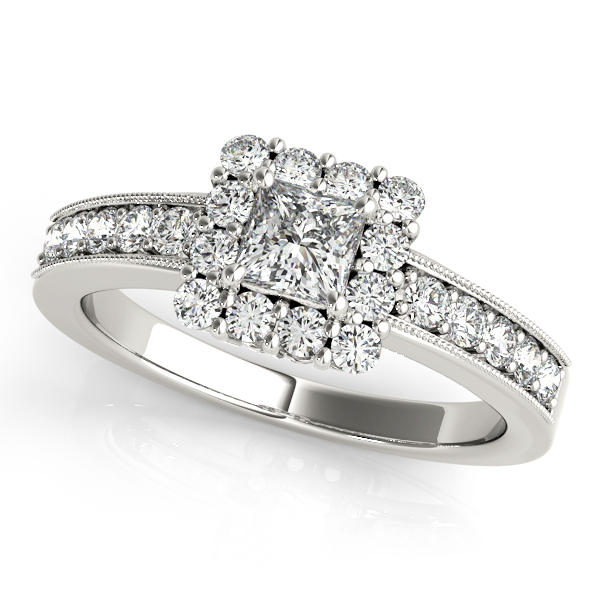 White Gold Engagement Ring Trendy Princess Cut Stylish Vintage Filigree