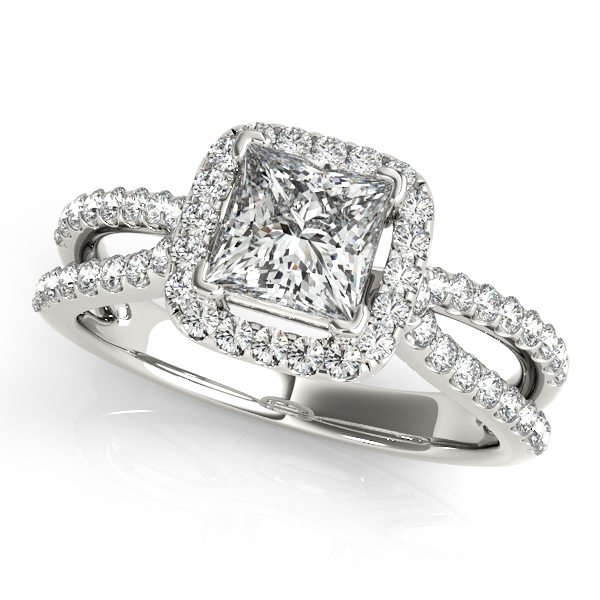 White Gold Engagement Ring Halo for with Princess Cut Diamond