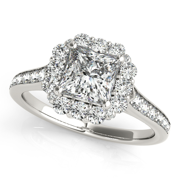 White Gold Engagement Ring Peculiar Princess Cut Halo & Peculiar Accents