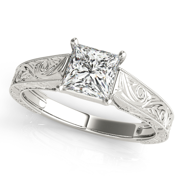 White Gold Engagement Ring Exquisite Princess Cut Vintage Trellis Diamond