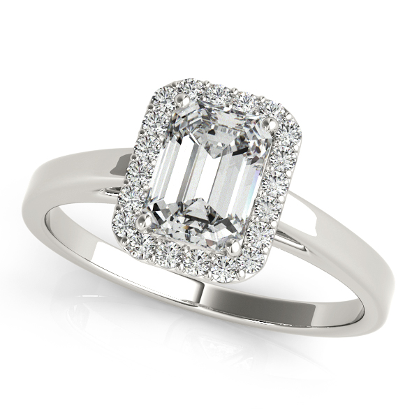 White Gold Engagement Ring Emerald Cut Halo with Bridge