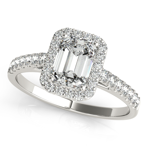 White Gold Engagement Ring Cathedral Emerald Cut Diamond