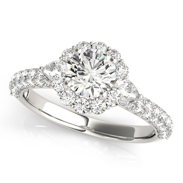 White Gold Engagement Ring Floral Halo Oval Diamond Accents