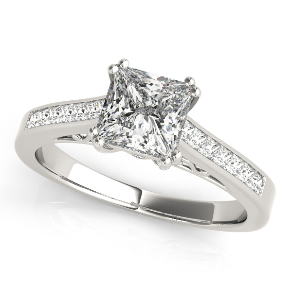 White Gold Engagement Ring Princess Cut Side Stone Diamond