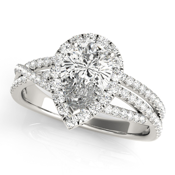 White Gold Engagement Ring Pear Shaped Side Stone Diamond Split Shank