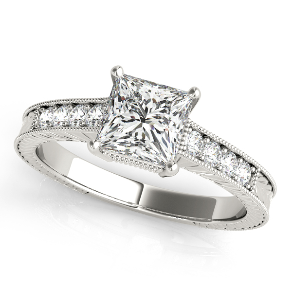 White Gold Engagement Ring Antique Princess Cut Diamond Vintage Filigree