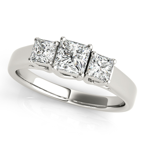 White Gold Engagement Ring Extravagant Princess Cut Diamond Three Stone Trellis