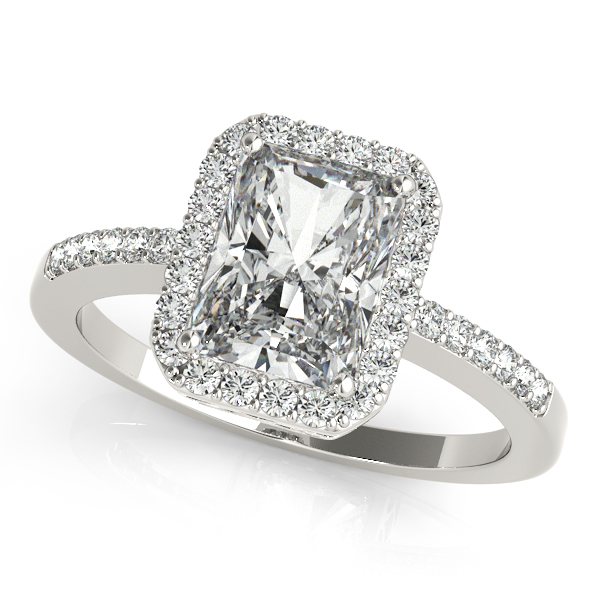 White Gold Engagement Ring Avant-Garde Emerald Cut Halo Diamond