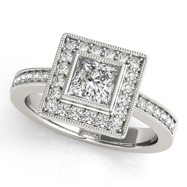 White Gold Engagement Ring Upscale Cushion Cut Diamond Side Stone
