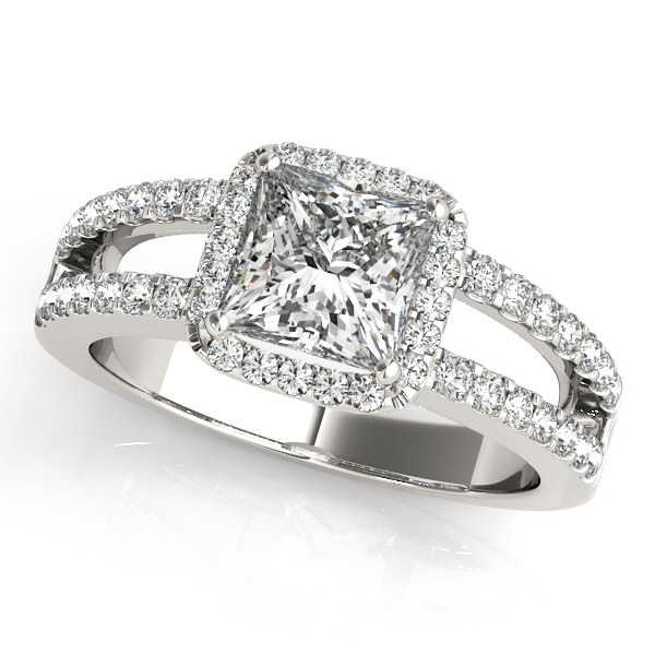 White Gold Engagement Ring Avant-Garde Princess Halo Diamond