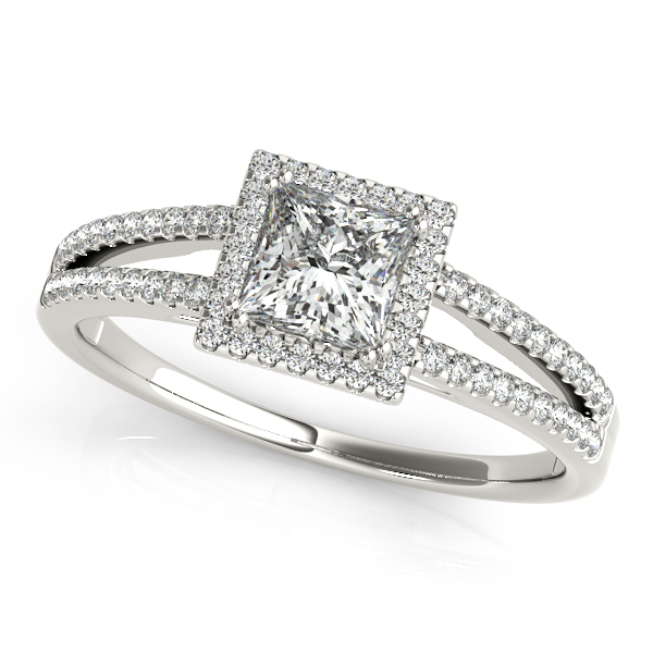 White Gold Engagement Ring Square Halo Princess Cut Diamond